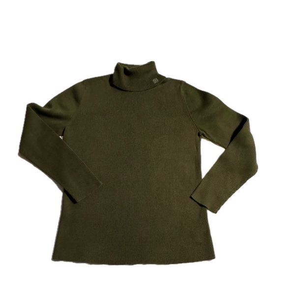 Vintage Ralph Lauren Green Ribbed Turtleneck Sweater – 90s Classic, Timeless - Picture 1 of 6